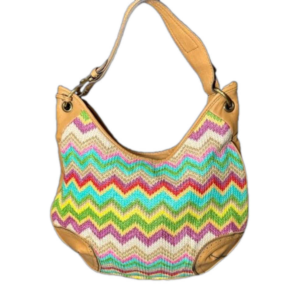 BUENO Colorful Woven Chevron Shoulder Purse